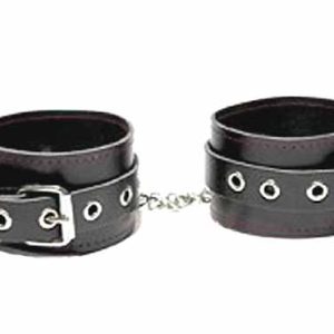 Kinky Black Leather Ankle Cuffs Set