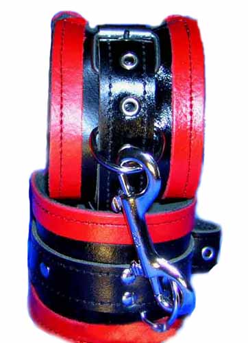 Bondage Ankle Cuffs With Red Leather Decoration